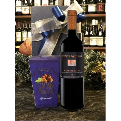 Wine gift Mavrotragano Argyros with French truffles