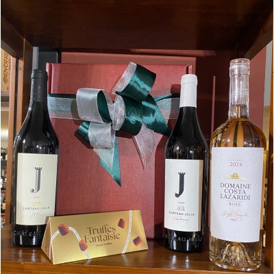 Wine gift with 3 fine Lazaridis and French truffles